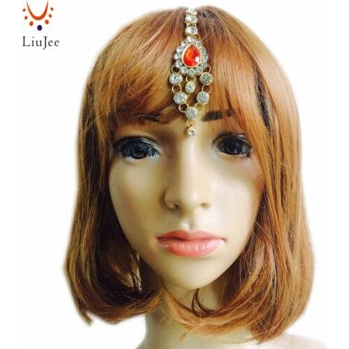 NEW LIUJEE KUNDAN-GOLD-RED-TIKKA-MATHA-PATTI-HEAD-CHAIN-BRIDESMAID-WEDDING KD129