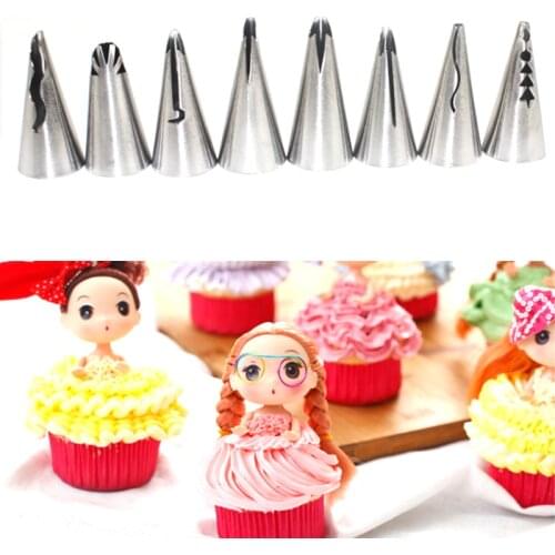 New 10pcs/set Wedding Cake Decorating Icing Stainless Steel Russian Skirt Cake Nozzles Piping Tips Pastry Silicone Cake Bags