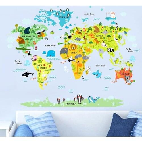 Cartoon Animal World Distribution Picture Wallpaper for Kids Room for The Walls Decoration Stickers Kindergarten Self Adhesive