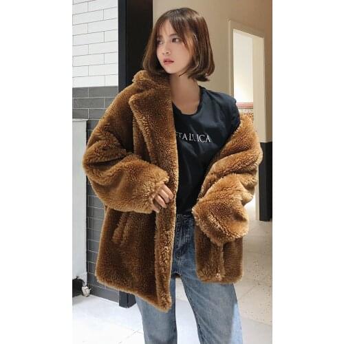 2019 new winter women coat short teddy coat fluffy faux fur pocket jacket