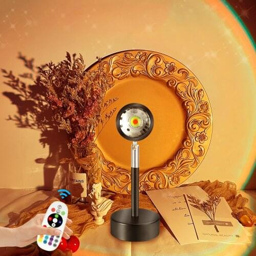 RGB Sunset Projection Lamp with Remote Control USB Atmosphere Color Changing Night Light Background Wall Decoration Lighting