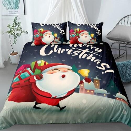 Merry Christmas Duvet Cover with Pillowcase Bedclothes Santa Claus Print Home Textile New Year Sleeping Bedding Set For Children