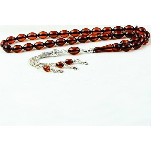 Silver Brown Amber Gemstone Prayer Rosary Men Drop Cut Rosary With Silver Tassel Islamic Tasbih With Turkish Ornate Tassel