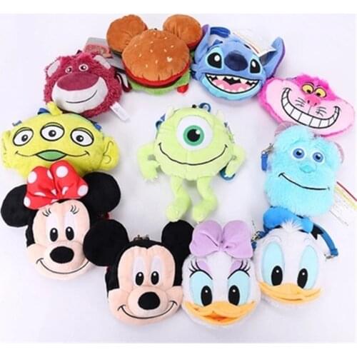 Disney cartoon Mickey Minnie Donald Duck Hairy Big Eyes Cute plush messenger bag retractable card pack coin purse
