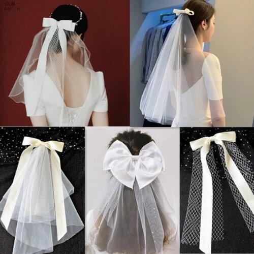 New Bride Headband Bridal Headwear Ribbon Edge Bow with Hair Clip Wedding Bride Hair Accessories Party Head Jewelry Accessories