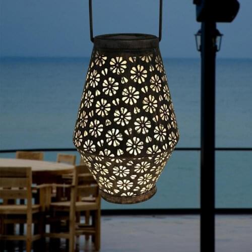 1pc Outdoor Lamp Waterproof Camping Tent Lantern Wrought Iron Hollow Solar Garden Light Portable Hanging Fairy Lights Decoration