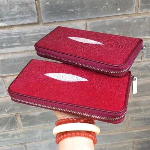Unisex Authentic Real True Stingray Skin Women Men Long Wallet Lady Card Holders Bag Genuine Leather Female Male Clutch Purse