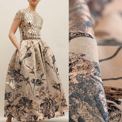 155CM Wide 240G/M Weight Jacquard Polyester Brown Fabric for Autumn and Spring Dress Coat Jacket E1117