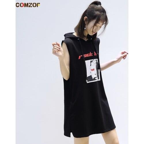 Spring autumn women korean fashion sleeveless hooded long t-shirt cute tops womens punk rock tee shirts pink clothes