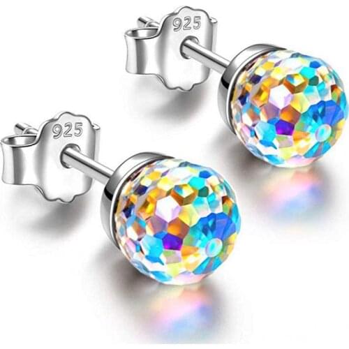Colorful Rhinestone Ball Ear Jewelry 6/8mm Women Girls Simple Multicolor Stud Earrings Crystal Charming