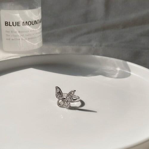 Butterfly Women Ring Rhinestone Rings Ladies Initial Joint Wedding Cute Fashion Jewellery Metal Luxury Silver Color Pierscionki