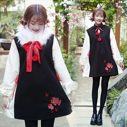 Womens dress brocade carp embroidered dress womens national style animation secondary elements of Chinese clothing