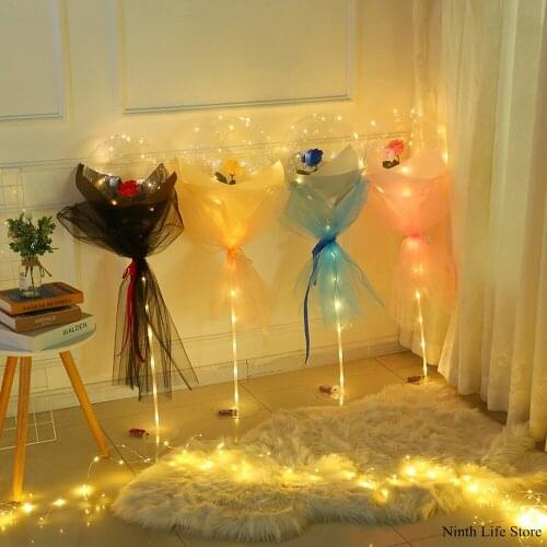 1pcs LED Rose Glowing Balloon Unique Light Bouquet Luminous Christmas Decorate Gift Decoration Party Wedding With Colorful Light