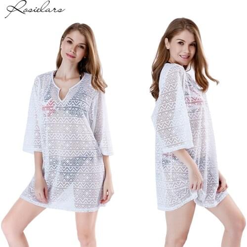 2019 ROSIELARS Swimwear Cover Ups Hot Sale White or Black Beach Wear Dresses Bathing Suit Swimsuit Cover