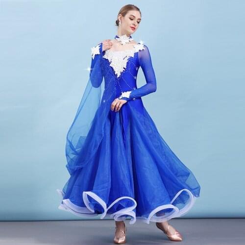 2019 New Standard Female Ballroom Dancing Dresses 6 Colors Competition Big Swing Dress For Women Waltz Tango Dancewear DWY1384