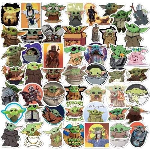 50 pcs/set Disney Baby Yoda Stickers Waterproof Sticker Reused Cartoon Star Wars Anime Figure Doll Multifunctional Sticker