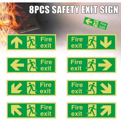 8pcs Photoluminescent Fire Exit Sign 300x100mm Plastic All Direction Arrows GK99