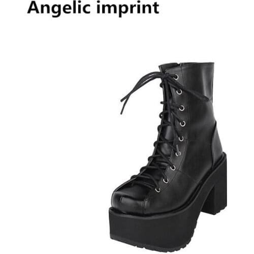 Angelic imprint customize mori girl Women punk motorcycle ankle boots lady lolita platform shoes woman high trifle heels pumps