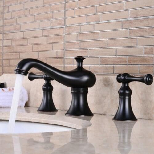 Free shipping Oil Rubbed Black Faucet Antique brass bathroom basin faucet Dual handle bathtub tap B-1005H