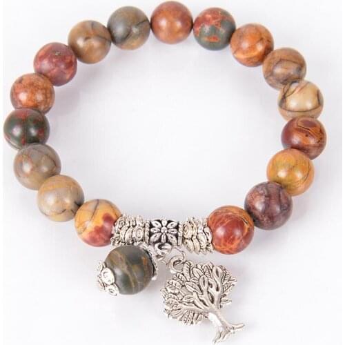 6 8 10 MM Chakra Natural Stonel Picasso Jaspe Bracelets Tree of Life Bracelet Mala Beads Reiki Healing Meditation Energy Bangles