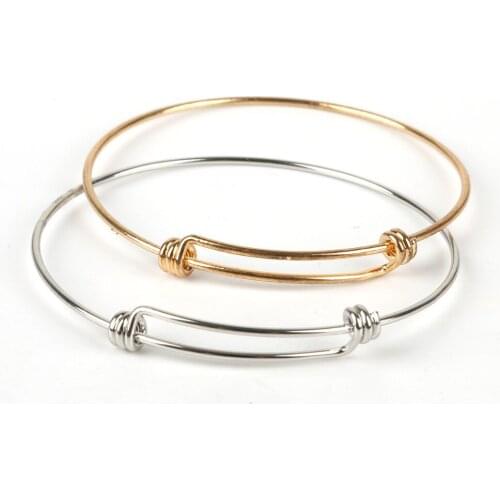 2pcs Rhodium/Gold Color Adjustable Wire Bangle Cable Expandable Charm Bangles for Women Fashion Jewelry