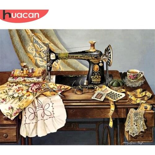 Huacan 5D DIY Diamond Painting Sewing Machine Diamond Embroidery Scenic Cross Stitch Mosaic Picture Rhinestone Home Decor
