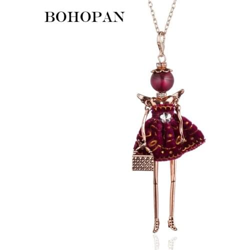 Doll Necklace Flower Dress Handmade Pendant New Alloy Metal Wing Necklaces Women Girl Long Chain Fashion Jewelry Cloth Accessory
