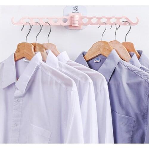 Multi-functional Self-adhesive Clothes Hanger Plastic 10 Clips Clothes Rack Bra Socks Sundry Folding Wall-Mounted Clothes Hanger