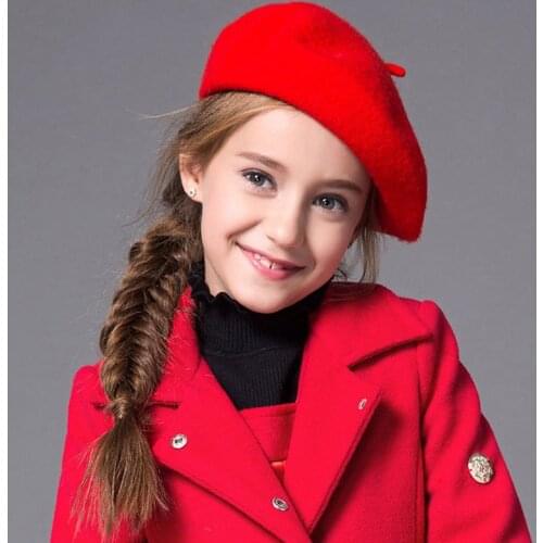 Fashion Kids Girls Hat Winter Autumn 2018 Solid Wool Warm Beret Hat Princess Cap Round Top Red Children Girl Hat 15 Colors