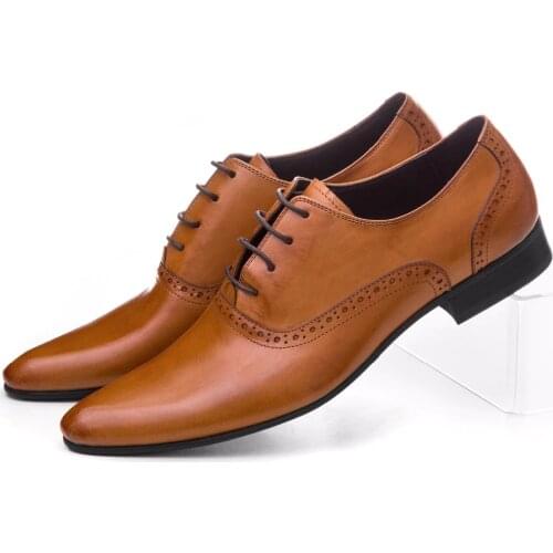 Large Size EUR45 Brown Tan / Black / Brown Prom Shoes Mens Oxfords Genuine Leather Business Shoes Male Wedding Dress Shoes