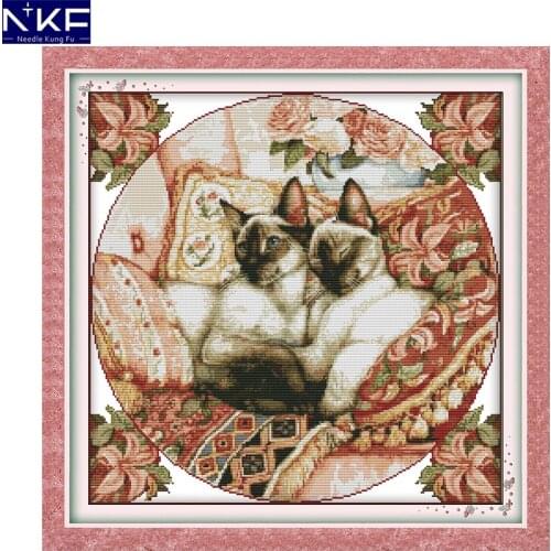 NKF Sleepy cats animal style cross stitch kits patterns handcraft needlework painting Chinese embroidery kit for home decoration