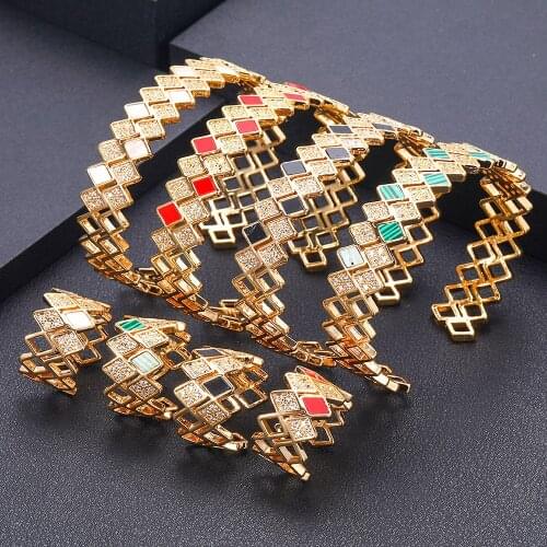 Jankelly luxury Unique African Bangle Ring Set Jewelry Sets For Women Wedding Cubic Zircon Crystal CZ Dubai Bridal Jewelry Set