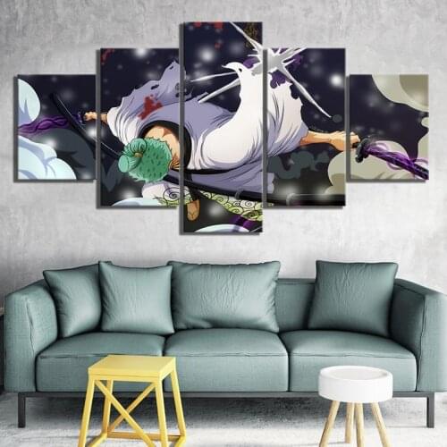 Wall Art Canvas Paintings 5 Panel Roronoa Zoro One Piece Pictures HD Anime Prints Poster Modular Home Decor Living Room