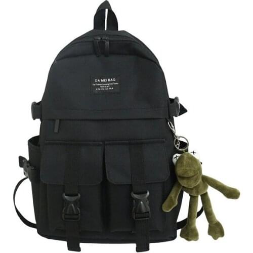 New Japanese-Style Casual Backpack Korean-Style Fashion Double Pocket Large-Capacity Backpack Frog Pendant Schoolbag