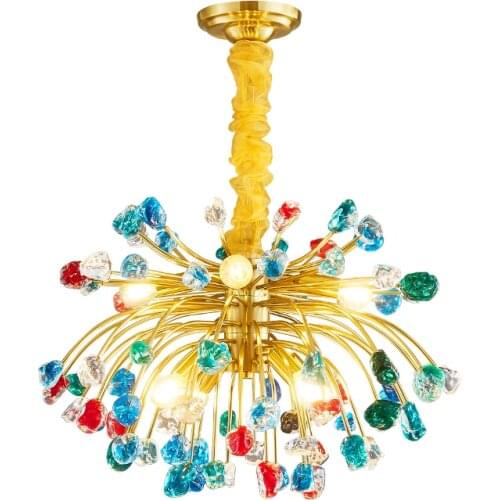 New Modern Hanging Colorful Crystal Chandelier, Used in The Living Room LED Gorgeous Chandelier Bedroom Decoration