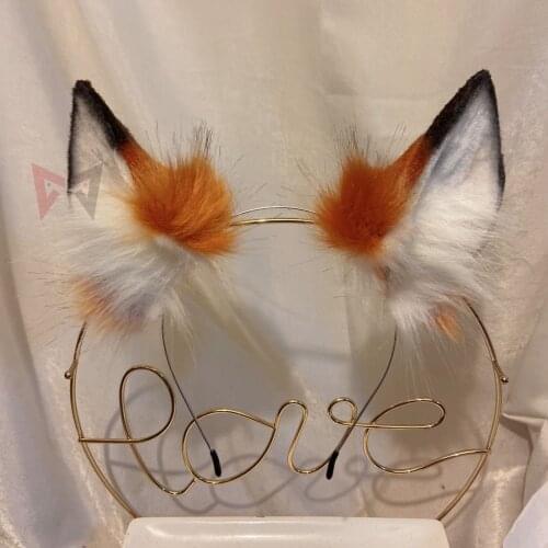 MMGG New Red Orange Cat Fox Ears Hairhoop Tail Headwear Beast Cosplay Costume Accessories for Girl Women Handmade Work