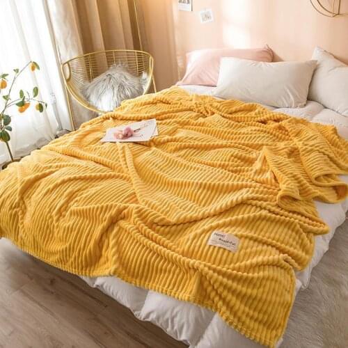 Blankets for Beds Solid Yellow Color Soft Warm 300GSM Square Flannel Blanket On the Bed Thickness Throw Blanket