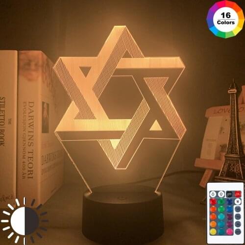 3d Optical Acrylic Night Light Lamp Mogen David for Home Decoration Color Changing Nightlight Gift Shield of David Table Lamp