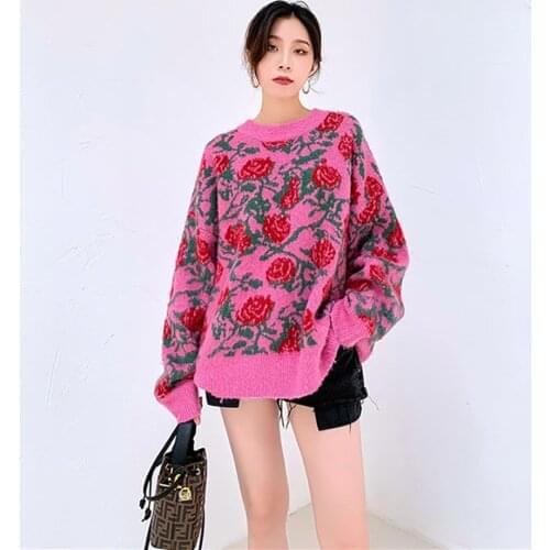 Autumn Winter Ins Korean Jacquard Gold Silk Retro Loose Sweater Pullover Long Sleeve T-Shirt