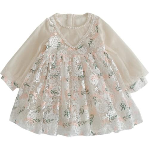 Baby Girls Dresses Lantern Sleeve Kids Clothes Birthday Party Dress Girls Wedding Baptism Princess Dresses with Pearls 2-8Y