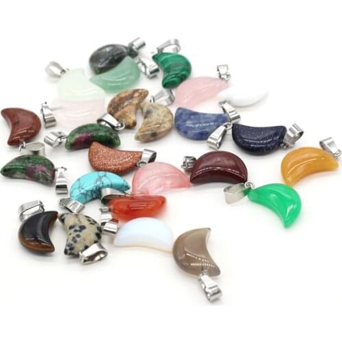 Natural Stone Pendant Red Agat Rose Quartzs Pendant Charms Moon Shape Stone Pendants for Making DIY Jewelry Necklace 12x18mm