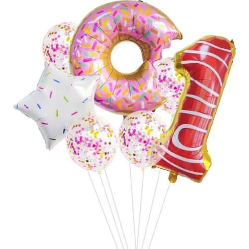 Donut Aluminum Film Balloon Birthday Party Decoration 32inch Dount Digital Candy Latex Sequin Birthday Gift Childrens Products