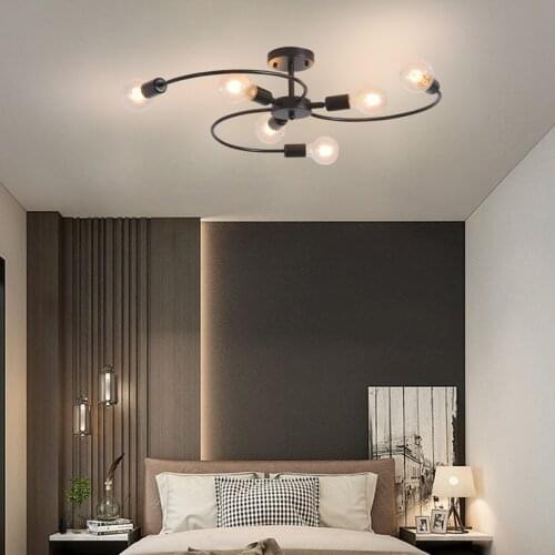 6 Heads Nordic Simple Modern Lamp Living Room Dining Room Lamp Personality Iron Ceiling Light Bedroom Line Ceiling Lamp