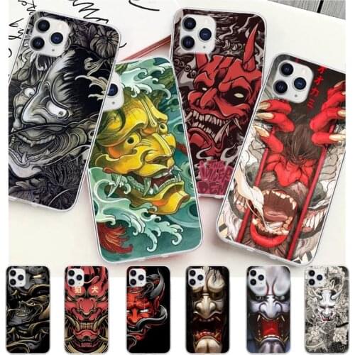 Japanese Oni Hannya Demon Mask Transparent Mobile Phone Cover For IPhone 12 11 Pro Max Xs X Xr 7 8 6 6s Plus Se 2020 Clear Case