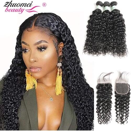 Water Wave Bundles With Closure Brazilian Hair Weave Bundles Wet And Wavy Bundles With Closure Human Hair Bundles With Closure