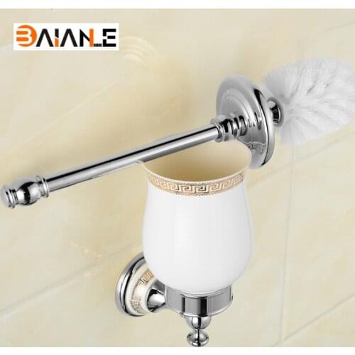 Luxury Gold/Antique/Chrome Finish Toilet Brush Holder With Ceramic Cup/ Household Products Bath Decoration Bathroom Accessories