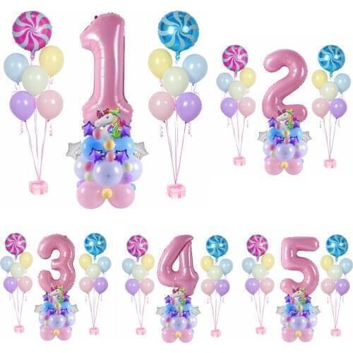 Pink Unicorn Party Balloons Number Foil Balloon 1st Birthday Party Decoration Kids Baby Shower One Year Unicorn Helium Globos
