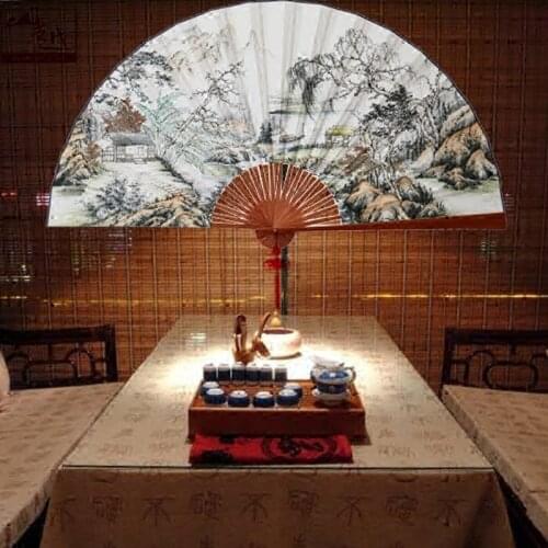 New style folding fan, classical home, teahouse decoration, big hanging fan, Chinese traditional painting, landscape fan, super