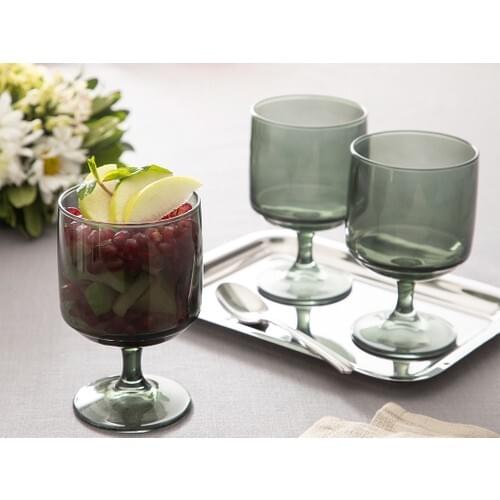 Glass 3 Pcs Ice Cream Bowls 300 ml Green Bowl Dish Candy Box Transparent Crystal Cap Chocolate Container Breakfast Dishes Tableware