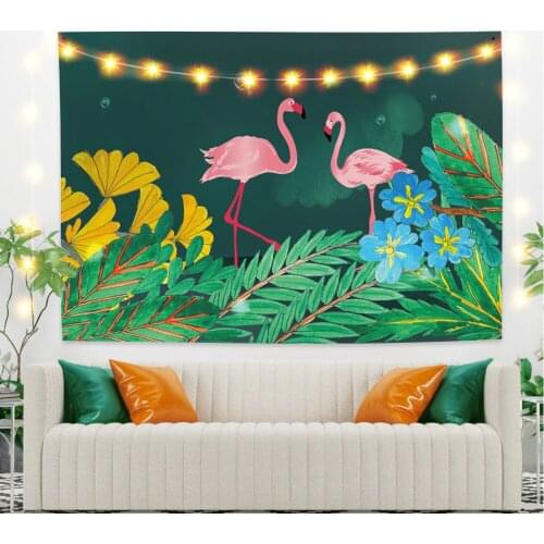 Tropical Flowers and Flamingos Tapestry Vintage Exotic for Bedroom Photography Wall Decor